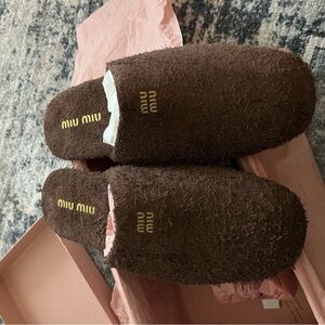 Miu Miu Chocolate Brown Fuzzy Slippers